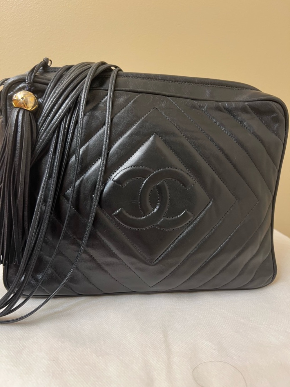 CHANEL Black Quilted Leather Crossbody Camera Bag with Tassel - Picture 4 of 14